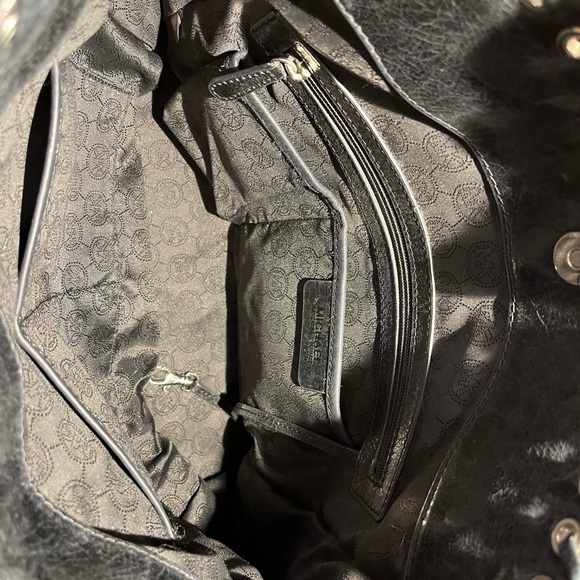 Michael Kors Black Leather Tote Silver Lock Laced Trim MK - Picture 7 of 12